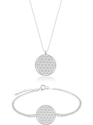 Kadın 925 Ayar Gümüş Yaşam Çiçeği Kolye Bileklik Set