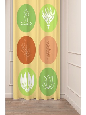 Greendecor Çiçekler Yaprak Çizgili Bohem Desenli Özel Tasarım Dijital Baskılı (Tek Kanat) Modern Şık Fon Perde