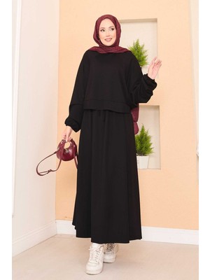 Yarasa Kol Crop Etek Tesettür Takım Siyah