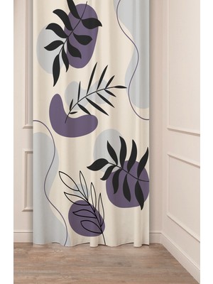 Greendecor Yaprak Bohem Minimalist Bej Krem Desenli Özel Tasarım Dijital Baskılı (Tek Kanat) Modern Fon Perde