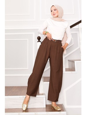 Md Paçası Pileli Cepli Şalvar Pantolon Kahve
