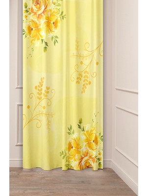 Greendecor Bohem Çiçek Yaprak Antika Desenli Özel Tasarım Dijital Baskılı (Tek Kanat) Modern Şık Tarz Fon Perde