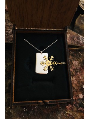 Unisex 925 Ayar Gümüş Altın Kaplama Kar Tanesi Çift Kolye