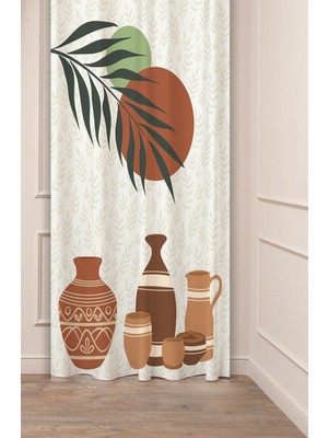 Greendecor Etnik Anadolu Motif Çiçek Pastel Bohem Özel Tasarım Dijital Baskılı (Tek Kanat) Bej Krem Fon Perde