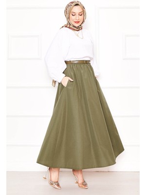 Kç Cep Detaylı Spor Terikoton Etek Haki