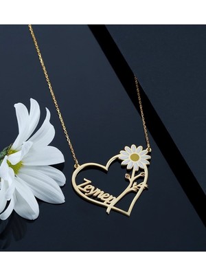 Kadın 925 Ayar Gümüş Kalp Papatya Kolye