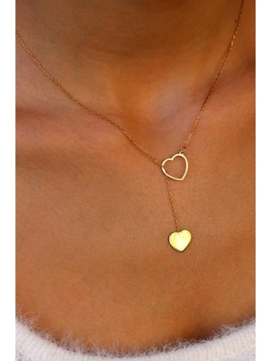 Kadın 925 Ayar Gümüş Altın Kaplama Iç Içe Kalp Kolye