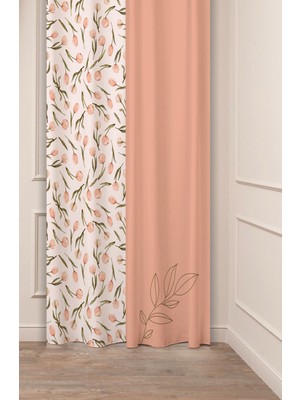 Greendecor Özel Tasarım Bohem Çiçek Yaprak Lale Desenli Dijital Baskılı (Tek Kanat) Modern Şık Modern Fon Perde