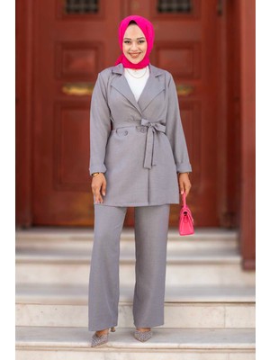 Md Blazer Ceketli Tesettür İkili Takım Gri