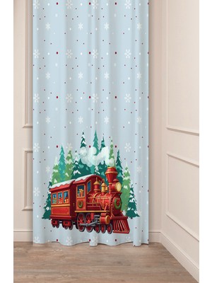 Greendecor Yılbaşı Çam Ağacı Noel Ağacı Kar Yeni Yıl Christmas Desenli Özel Tasarımlı Dijital Baskılı Fon Perde