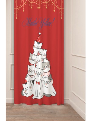 Greendecor Yılbaşı Çam Ağacı Noel Ağacı Kar Yeni Yıl Christmas Desenli Özel Tasarımlı Dijital Baskılı Fon Perde