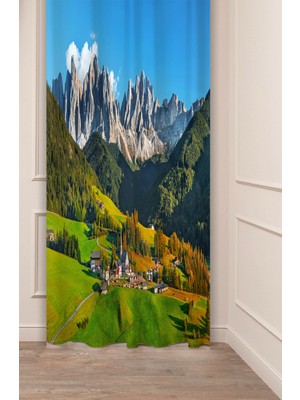 Greendecor Yayla Orman Doğa Tabiat Dağ Çam Ağacı Manzara Huzur Desenli Dijital Baskılı (Tek Kanat)Şık Fon Perde