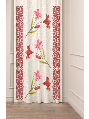 Greendecor Etnik Anadolu Motif Çiçek Pastel Bohem Özel Tasarım Dijital Baskılı (Tek Kanat) Bej Krem Fon Perde