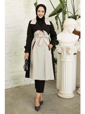 Md Çift Renkli Düğme Detaylı Trenç Bej