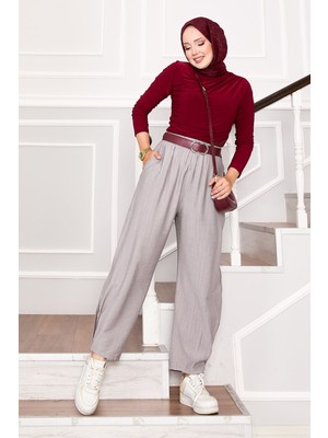 Md Paçası Pileli Cepli Şalvar Pantolon Gri