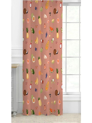 Greendecor Coffee Mutfak Kahve Çekirdeği Tatlı Meyve Yeşillik Desenli Özel Tasarım Bohem (Tek Kanat) Fon Perde