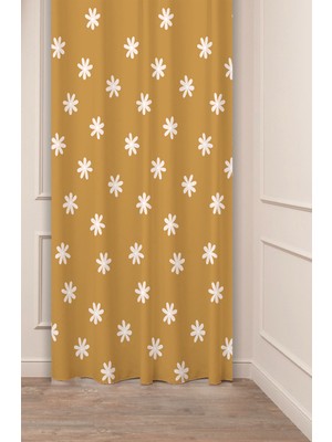 Greendecor Çiçekler Yaprak Çizgili Bohem Desenli Özel Tasarım Dijital Baskılı (Tek Kanat) Modern Şık Fon Perde