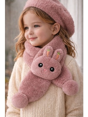 Selvira Kız Çocuk Peluş Tavşan Figürlü Atkı Boyunluk 2-12 Yaş – Yumuşak Dokulu, Sıcak Tutan Kışlık Atkı