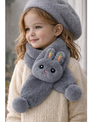 Selvira Kız Çocuk Peluş Tavşan Figürlü Atkı Boyunluk 2-12 Yaş – Yumuşak Dokulu, Sıcak Tutan Kışlık Atkı