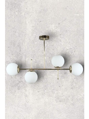 Normadia Modern Gold Renk Beyaz Camlı Çello Yemek Masası ve 4'lü Avize Takımı