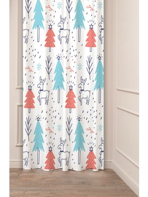 Greendecor Yılbaşı Çam Ağacı Noel Ağacı Kar Yeni Yıl Christmas Desenli Özel Tasarımlı Dijital Baskılı Fon Perde