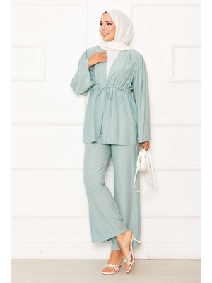 Md Beli Tünel Kuşaklı Kimono İkili Takım Mint
