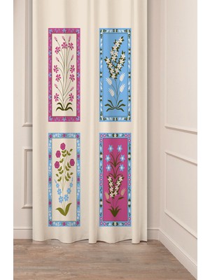 Greendecor Etnik Anadolu Motif Çiçek Pastel Bohem Özel Tasarım Dijital Baskılı (Tek Kanat) Bej Krem Fon Perde