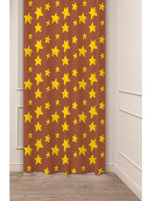 Greendecor Çoçuk Yıldız Desen Özel Tasarım Desenli Dijital Baskılı (Tek Kanat) Çocuk Odası Modern Fon Perde