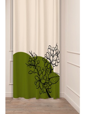 Greendecor Yaprak Vazo Bohem Minimalist Bej Krem Desenli Özel Tasarım Dijital Baskılı (Tek Kanat) Şık Fon Perde