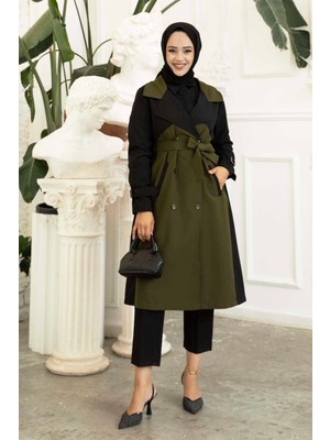 Md Çift Renkli Düğme Detaylı Trenç Haki