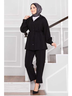 Md Punto Dikişli Gömlek ve Pantolon Takım Siyah