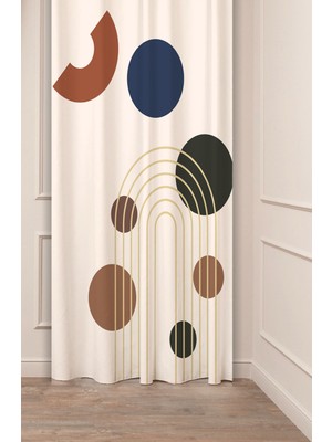 Greendecor Desenli Geometrik Çizgili Otantik Özel Tasarımlı Dijital Baskılı (Tek Kanat) Şık Modern Fon Perde