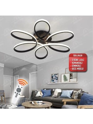 Normadia Modern Siyah Ledli Kumandalı 3 Renk Dimmerli Plafonyer Avize