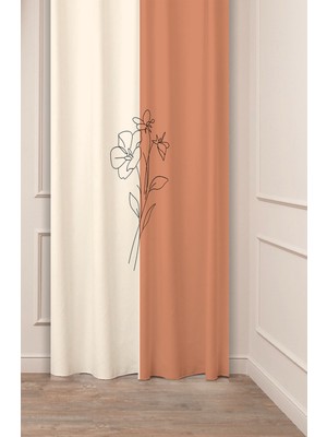 Greendecor Çiçek Bohem Minimalist Bej Krem Desenli Özel Tasarım Dijital Baskılı (Tek Kanat) Modern Fon Perde