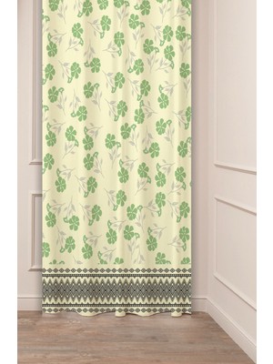 Greendecor Çiçekler Yaprak Kare Geometrik Çizgiler Desenli Özel Tasarım Dijital Baskılı (Tek Kanat) Fon Perde