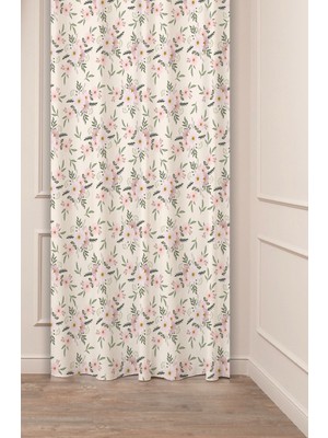 Greendecor Çiçekler Yaprak Kare Geometrik Çizgiler Desenli Özel Tasarım Dijital Baskılı (Tek Kanat) Fon Perde