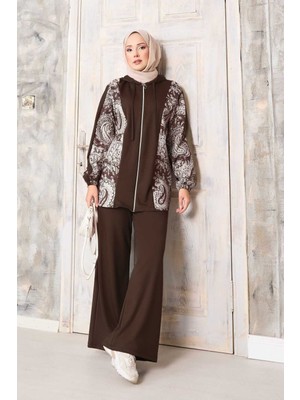 EFL Desen Garnili  Kapüşonlu Oyşo Takım Kahve