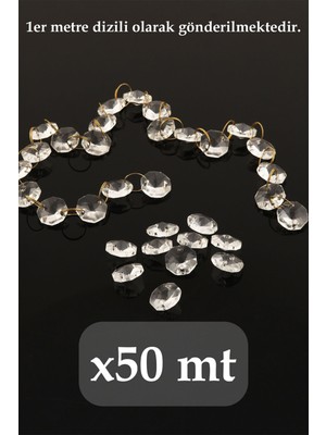 Normadia 50 Metre Kristal Octagon Dizili Avize Taşı, 14 Mm, Gold Halkalı