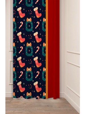 Greendecor Yılbaşı Çam Ağacı Noel Ağacı Kar Yeni Yıl Christmas Desenli Özel Tasarımlı Dijital Baskılı Fon Perde