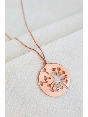 Kadın 925 Ayar Gümüş Rose Karahindiba Plaka Kolye