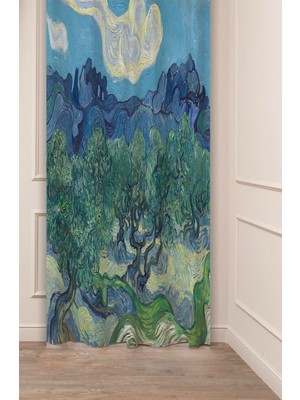 Greendecor Van Gogh Zeytin Ağacı Ünlü Eser Tablo Sanat Manzara Desenli Dijital Baskılı (Tek Kanat)Şık Fon Perde