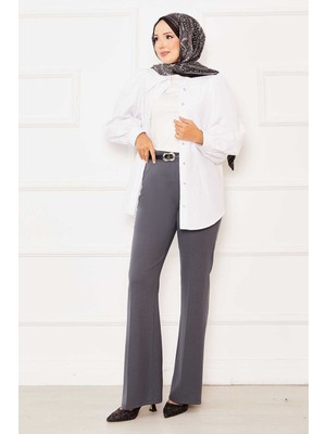 Kç Beli Lastikli İspanyol Paça Pantolon Füme