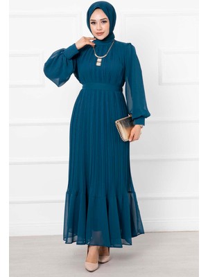 Md Kolları Organze Tesettür Abiye Petrol