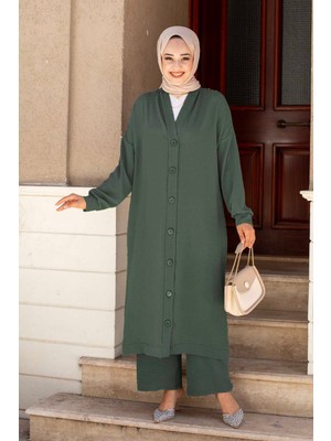 Md Boydan Düğmeli Aerobin Tesettür İkili Takım Haki