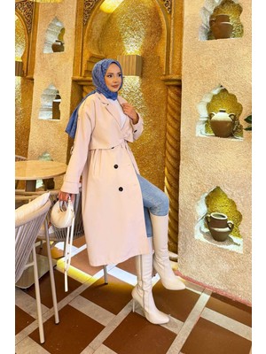 Md Kuşak Detaylı Omuz Apoletli Trençkot Krem