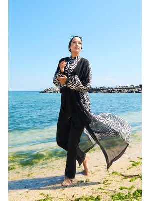 Md Şifon Pareolu Beli Ayarlanabilir Tesettür Mayo -180