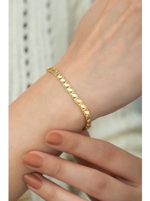 925 Ayar Gümüş Pul Zincir Altın Kaplama Kadın Bileklik