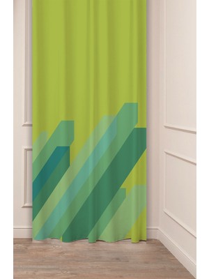 Greendecor Geometrik Çizgi Şekiller Özel Tasarım Desenli Dijital Baskılı (Tek Kanat) Modern Şık Fon Perde