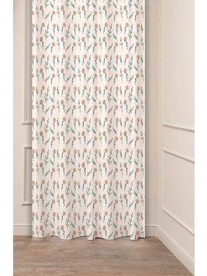 Greendecor Çiçekler Yaprak Çizgili Bohem Desenli Özel Tasarım Dijital Baskılı (Tek Kanat) Modern Şık Fon Perde