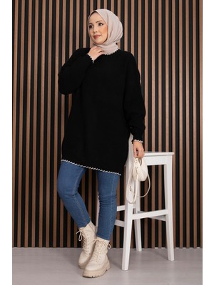 RAF Ribanalı Oversize Triko Kazak Siyah